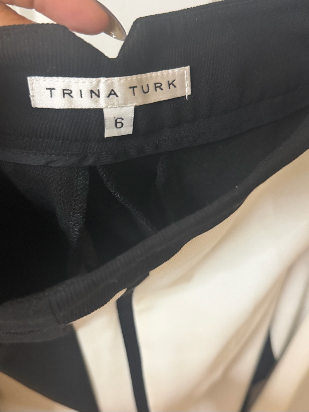 Trina Turk White Straight-Leg Pants with Black Trim - Picture 6 of 7